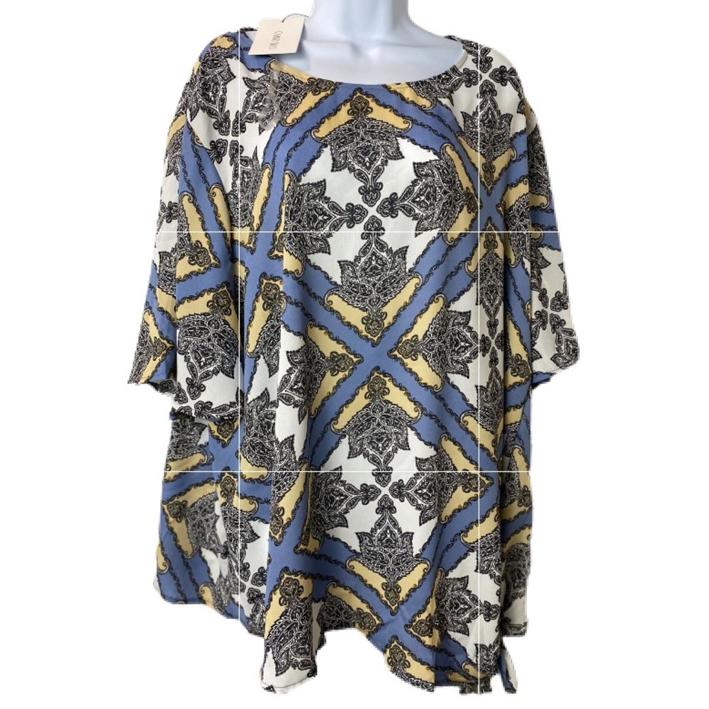 NWT Como Blu Denim Combo Multicolor Short Sleeve Lightweight Top Blouse …